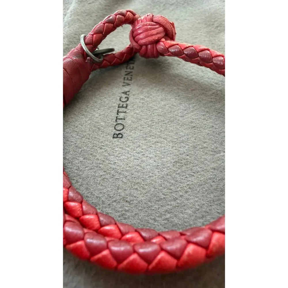 Authentic Bottega Veneta Intrecciato Double Bracelet Red Lambskin Gunmetal
